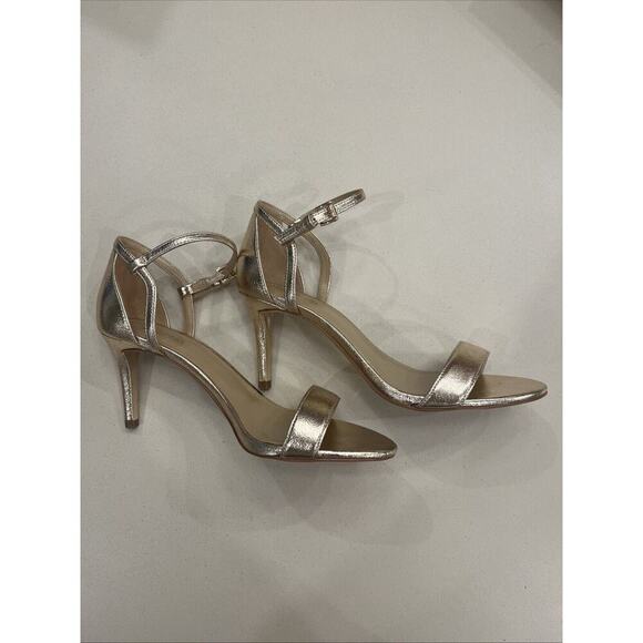 M. Michael Kors Simone Mid Sandals Heel SZ US 7 Ankle Strap Metalic Pale Gold - Picture 4 of 9
